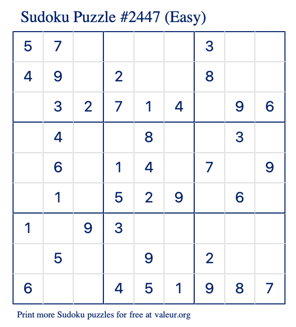 Free Printable Easy Sudoku Puzzle number 2447