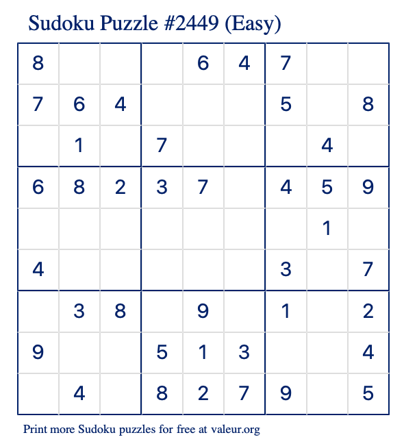 Free Printable Easy Sudoku Puzzle number 2449