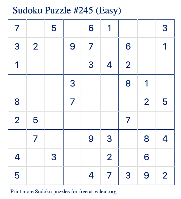 Free Printable Easy Sudoku Puzzle number 245