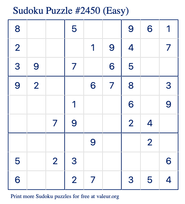 Free Printable Easy Sudoku Puzzle number 2450