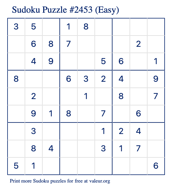 Free Printable Easy Sudoku Puzzle number 2453