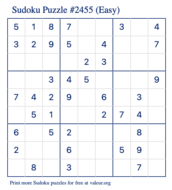 Free Printable Easy Sudoku Puzzle number 2455