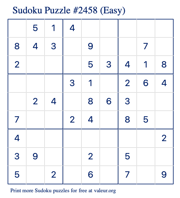 Free Printable Easy Sudoku Puzzle number 2458