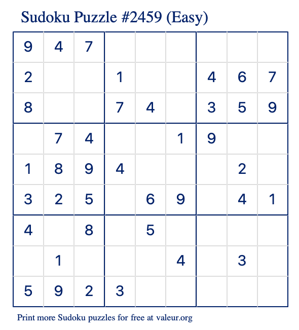 Free Printable Easy Sudoku Puzzle number 2459