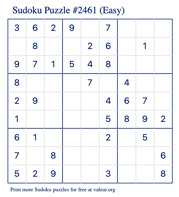 Free Printable Easy Sudoku Puzzle number 2461
