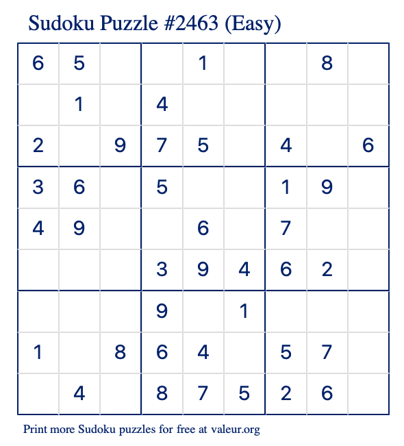 Free Printable Easy Sudoku Puzzle number 2463