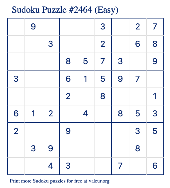Free Printable Easy Sudoku Puzzle number 2464