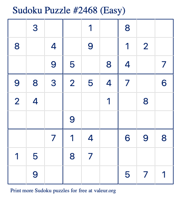 Free Printable Easy Sudoku Puzzle number 2468