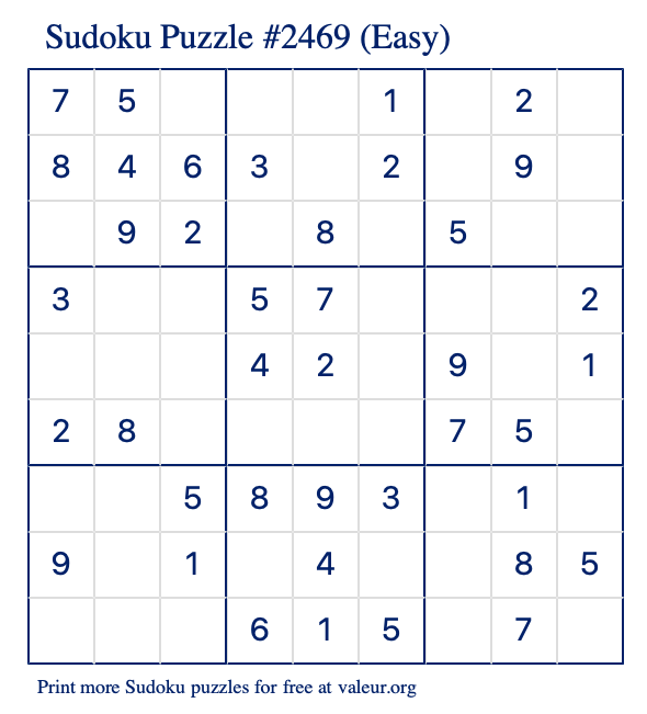 Free Printable Easy Sudoku Puzzle number 2469