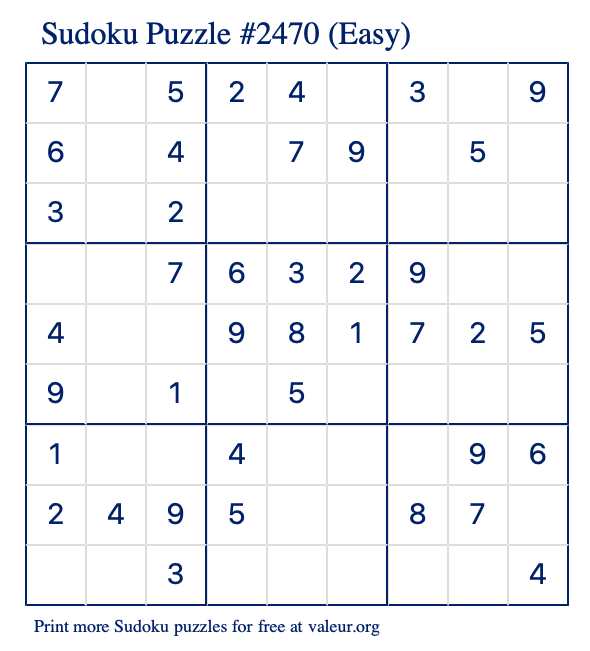 Free Printable Easy Sudoku Puzzle number 2470