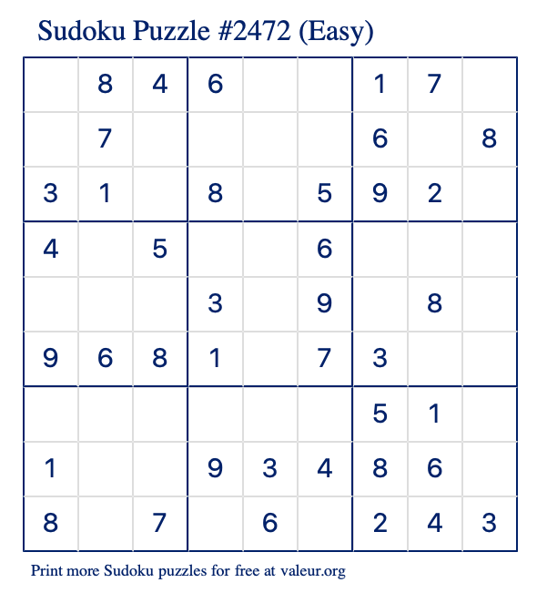 free printable easy sudoku with the answer 2472