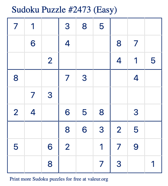 Free Printable Easy Sudoku Puzzle number 2473