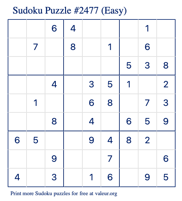 Free Printable Easy Sudoku Puzzle number 2477