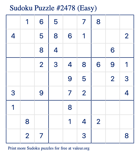 Free Printable Easy Sudoku Puzzle number 2478