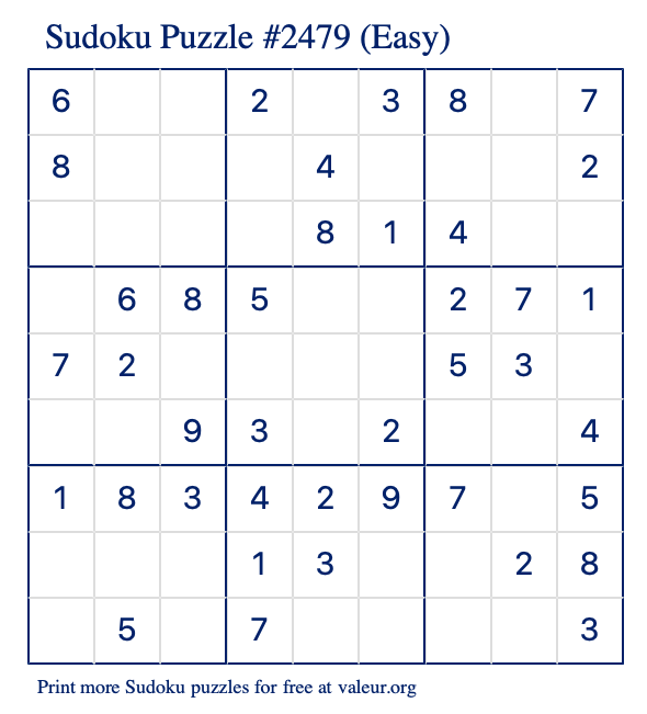 Free Printable Easy Sudoku Puzzle number 2479