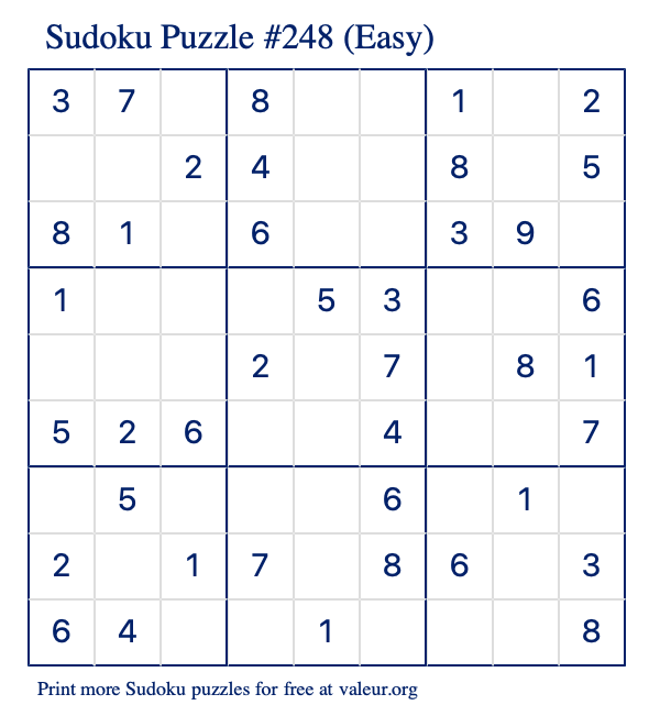 Free Printable Easy Sudoku Puzzle number 248