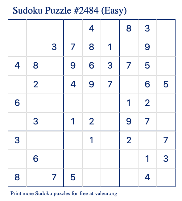 Free Printable Easy Sudoku Puzzle number 2484