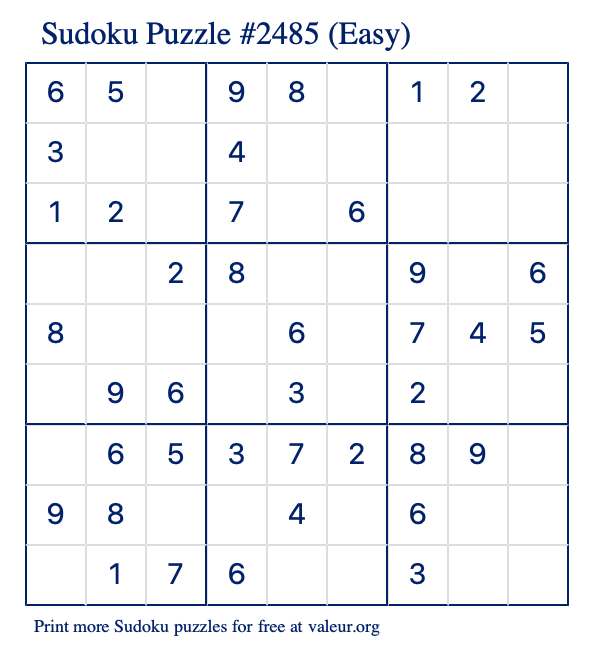 Free Printable Easy Sudoku Puzzle number 2485