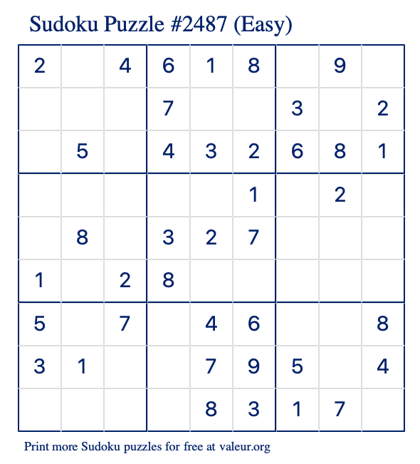 Free Printable Easy Sudoku Puzzle number 2487
