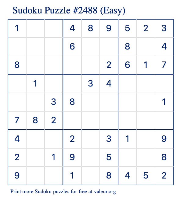 Free Printable Easy Sudoku Puzzle number 2488