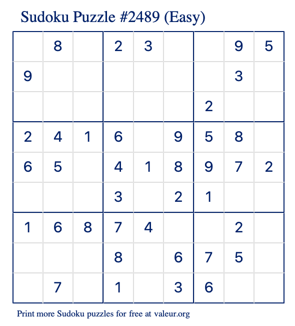 Free Printable Easy Sudoku Puzzle number 2489