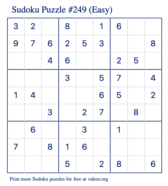 Free Printable Easy Sudoku Puzzle number 249