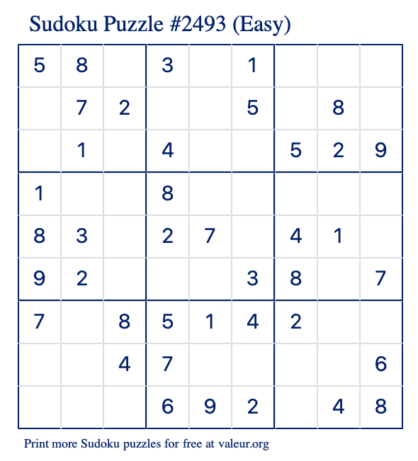 Free Printable Easy Sudoku Puzzle number 2493