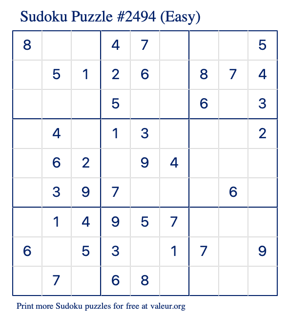 Free Printable Easy Sudoku Puzzle number 2494
