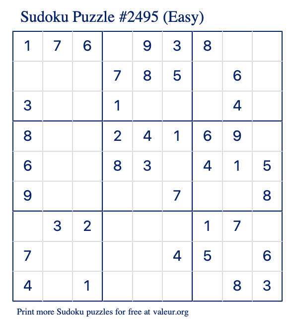 Free Printable Easy Sudoku Puzzle number 2495