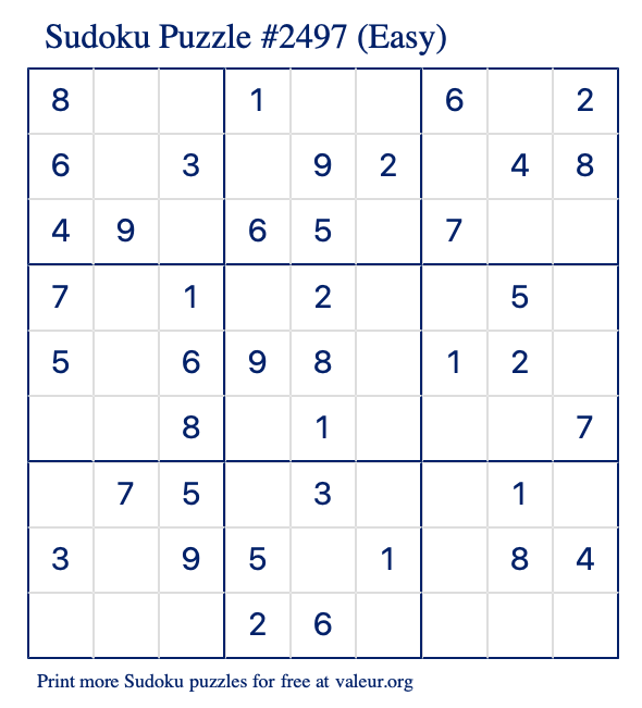 Free Printable Easy Sudoku Puzzle number 2497