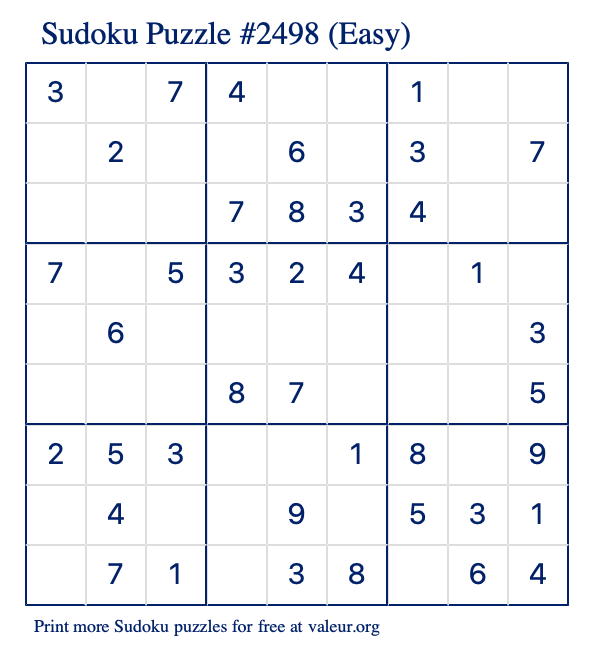 Free Printable Easy Sudoku Puzzle number 2498