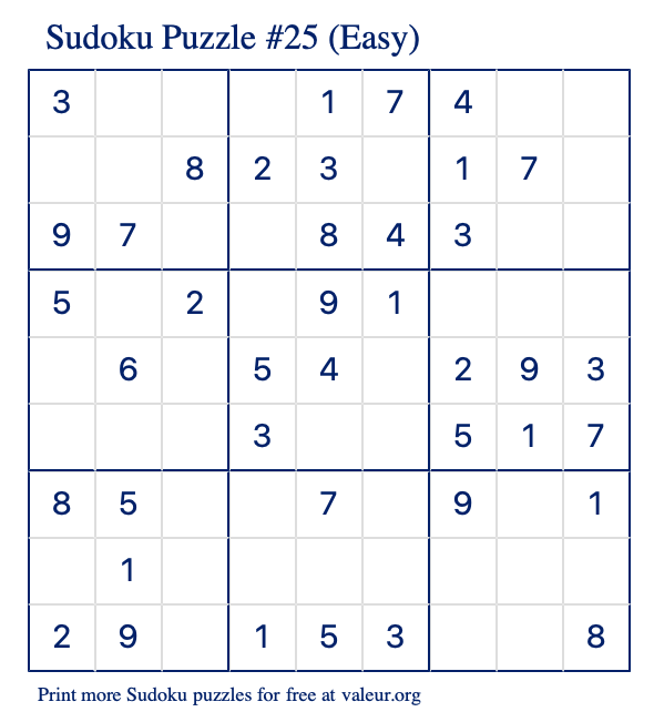 Free Printable Easy Sudoku Puzzle number 25