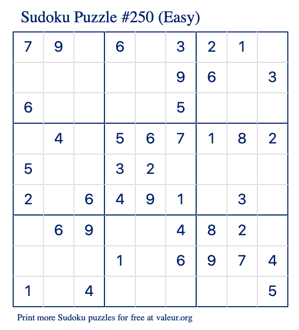 Free Printable Easy Sudoku Puzzle number 250