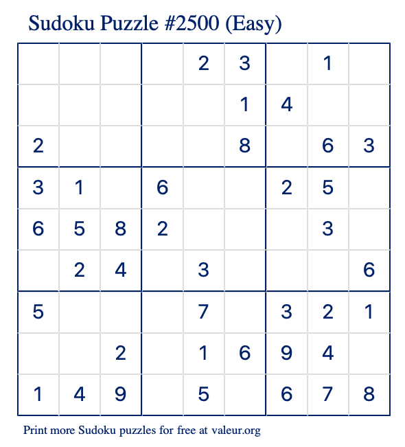 Free Printable Easy Sudoku Puzzle number 2500