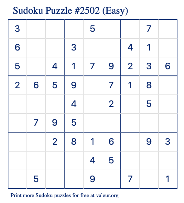 Free Printable Easy Sudoku Puzzle number 2502