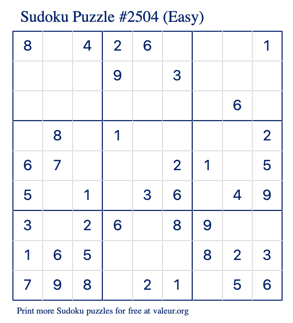 Free Printable Easy Sudoku Puzzle number 2504