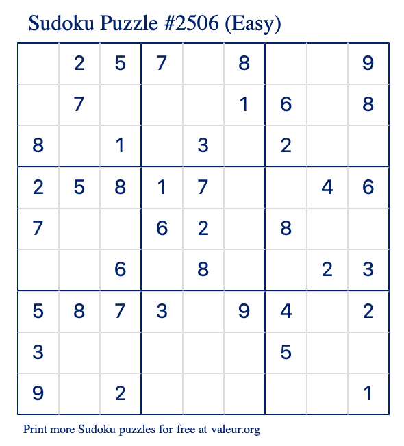 Free Printable Easy Sudoku Puzzle number 2506