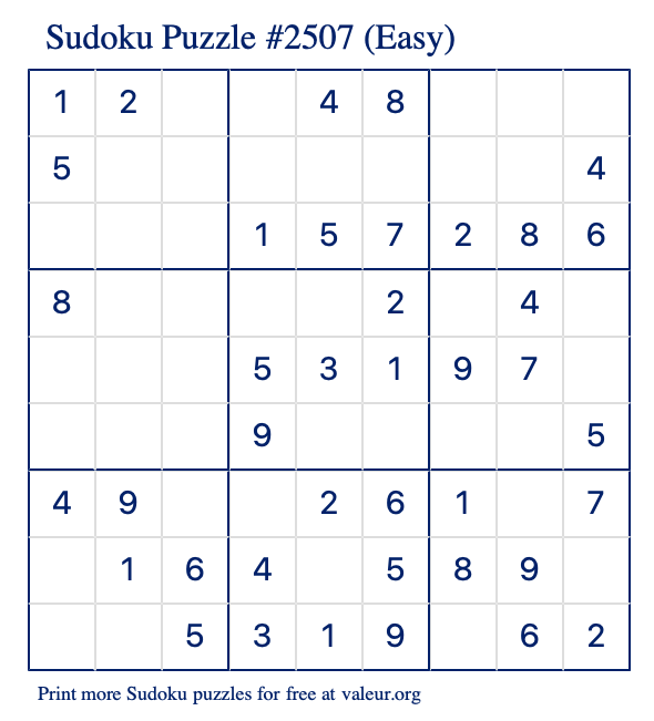 Free Printable Easy Sudoku Puzzle number 2507