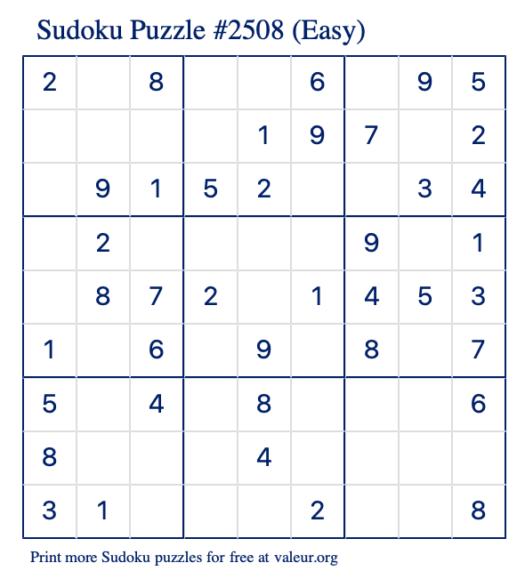 Free Printable Easy Sudoku Puzzle number 2508