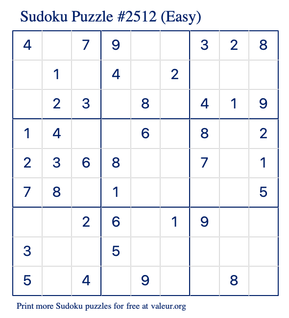 Free Printable Easy Sudoku Puzzle number 2512