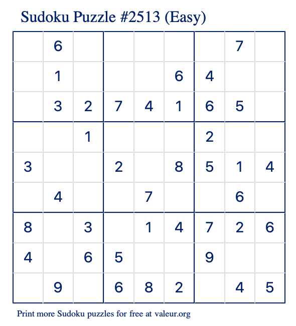 Free Printable Easy Sudoku Puzzle number 2513