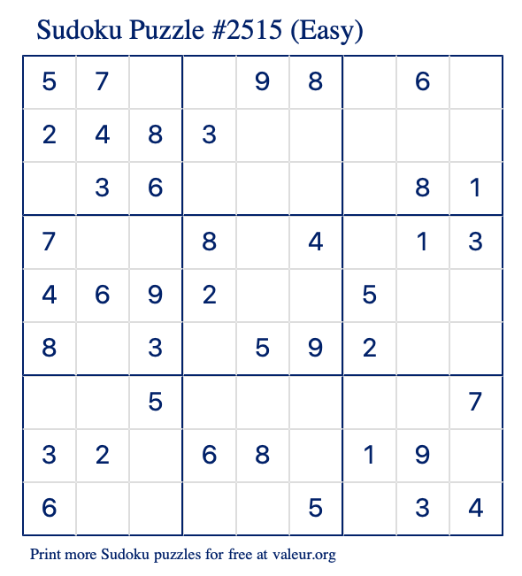 Free Printable Easy Sudoku Puzzle number 2515