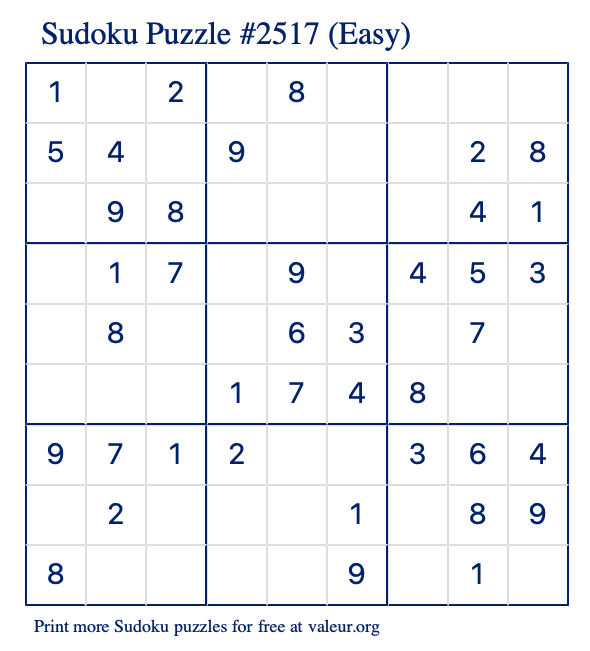 Free Printable Easy Sudoku Puzzle number 2517