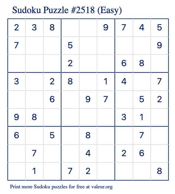 Free Printable Easy Sudoku Puzzle number 2518