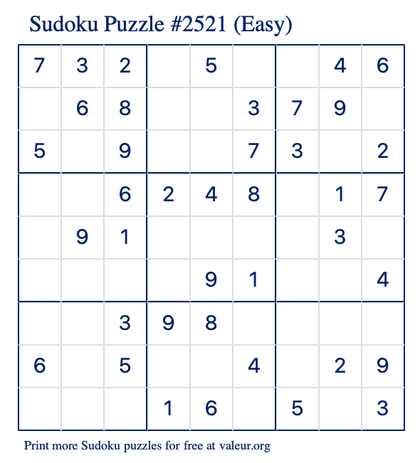 Free Printable Easy Sudoku Puzzle number 2521