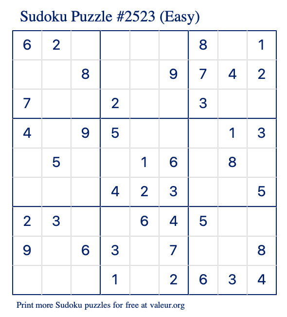 Free Printable Easy Sudoku Puzzle number 2523