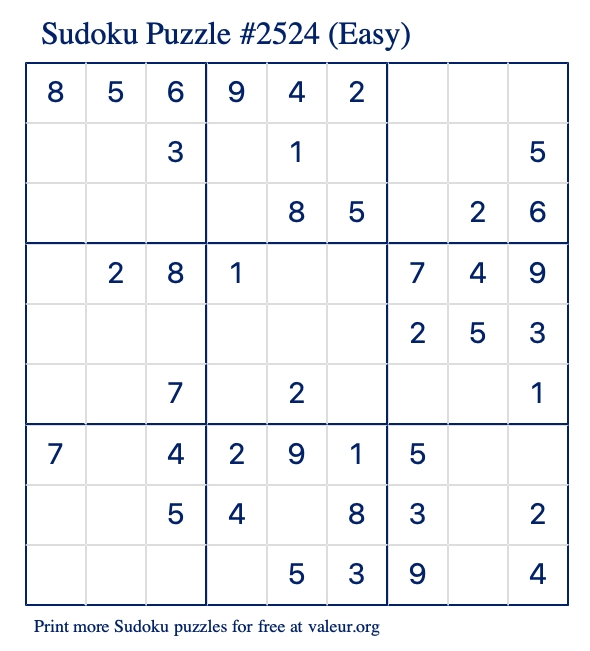 Free Printable Easy Sudoku Puzzle number 2524