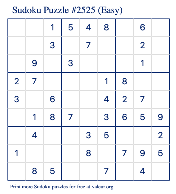 Free Printable Easy Sudoku Puzzle number 2525