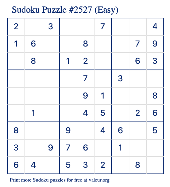 Free Printable Easy Sudoku Puzzle number 2527
