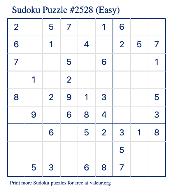 Free Printable Easy Sudoku Puzzle number 2528